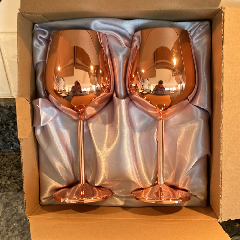 NWT Jillmo Copper Coated 304 Stainless Steel Wine Glass Pair 18 Ounce, NIB - Picture 12 of 13